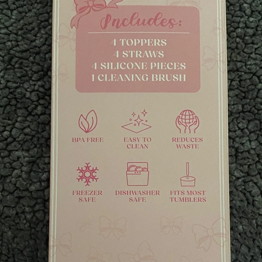 Reusable Pink Silicone Straws with Toppers - Pack